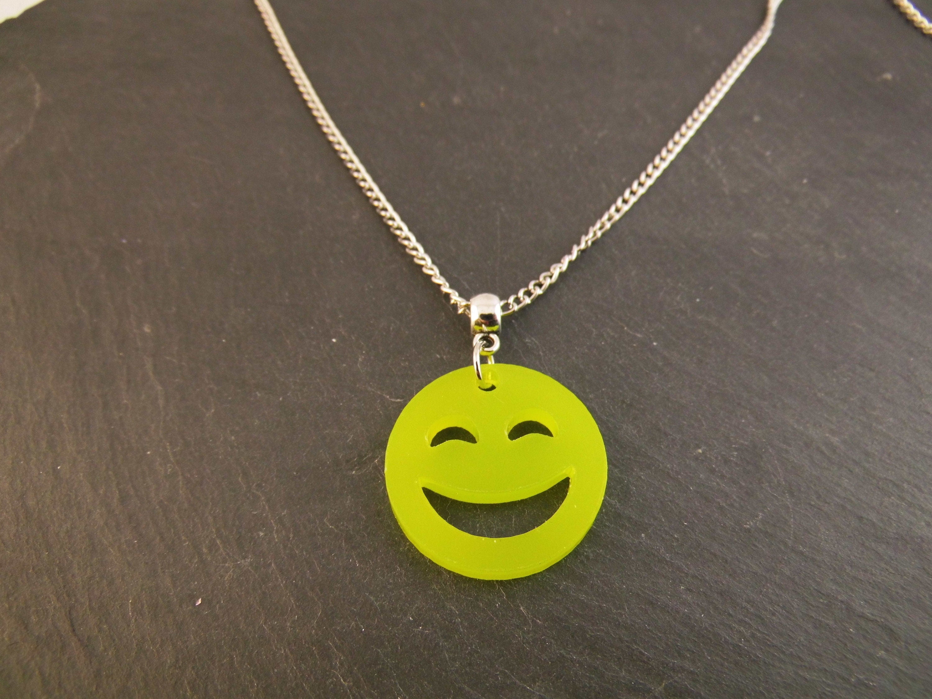 925er Echt Silber Kette mit Smiley Anhänger in verschiedene Farben
